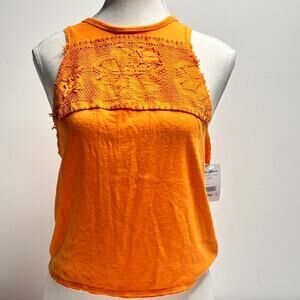 Brand new Free People orange sleeveless tank crochet lace chest panel Size XS